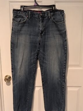 Lucky Brand Blue Denim Jeans with Brown Leather Patch